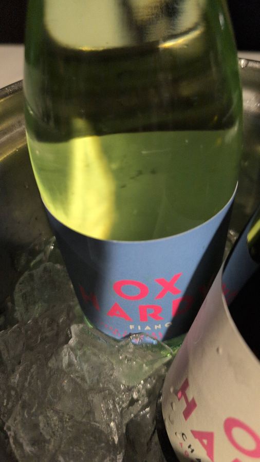 A bottle of Ox Hardy Blewitt Springs Fiano chilling in an ice bucket